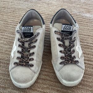 Golden Goose Beige Sneakers with Leopard Print Laces